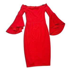 Bisou Bisou Red Bell Sleeve Midi Dress - sz 2